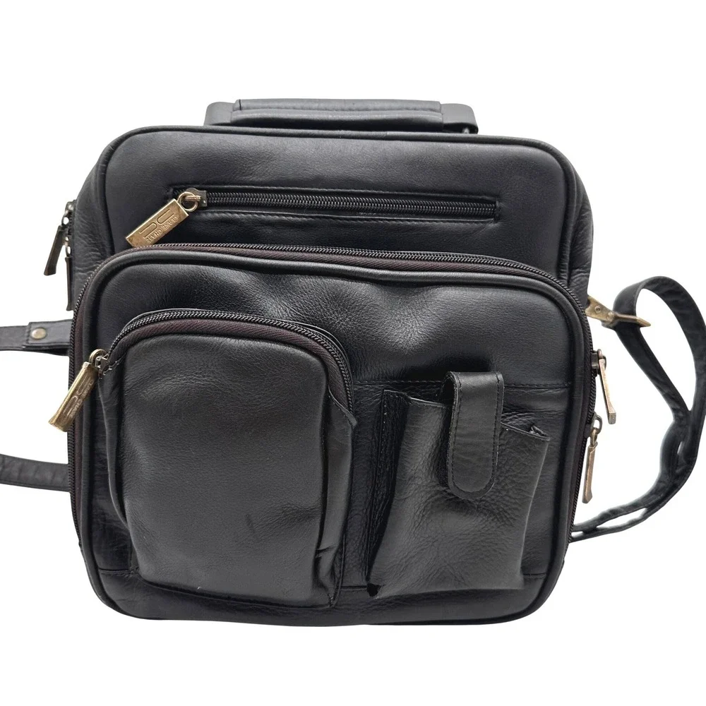 Vintage Claire Chase Black Leather Messenger Bag Crossbody Organizer Briefcase